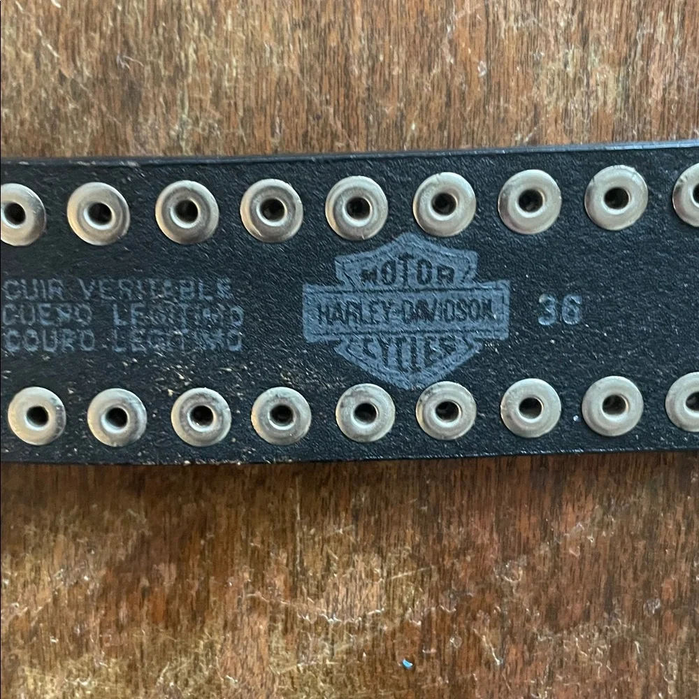 Harley-Davidson Black Leather Belt with Silver Studded Buckle Sz 36